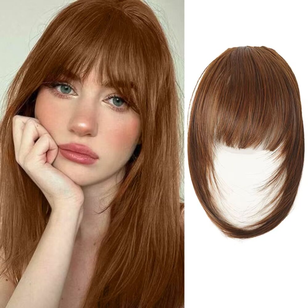 Clip in Bangs – 100% Real Human Hair Fringe (Light Auburn Brown)